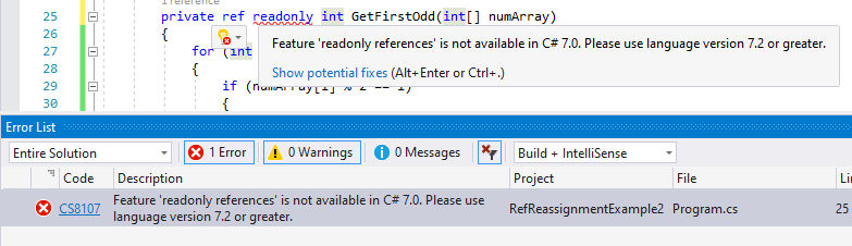 readonly refrerence version warning